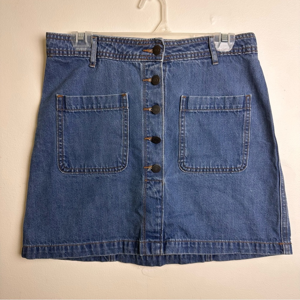 Old Navy SZ 6 Mini Highrise Denim Button-Up Jean Skirt Medium Wash Blue SU16